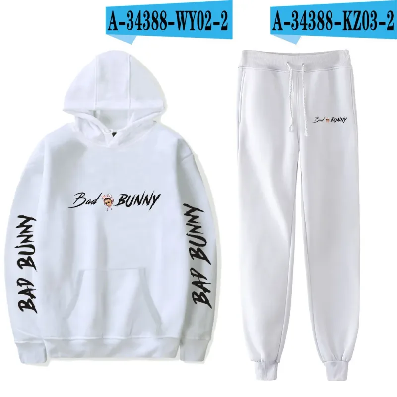 Harajuku Comfortable Funny bad bunny Print Sweatshirt Sweatpants Suit Men/Women Hoodies+ Trousers Suit Cute 2 Piece Set Clothes