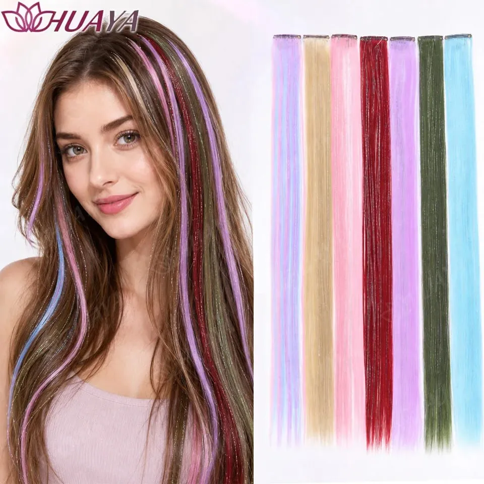 Synthetic Glitter Hair Tinsel Clip In Extensions for Women Girls Colorful Party Festival Cosplay Hair Accessories
