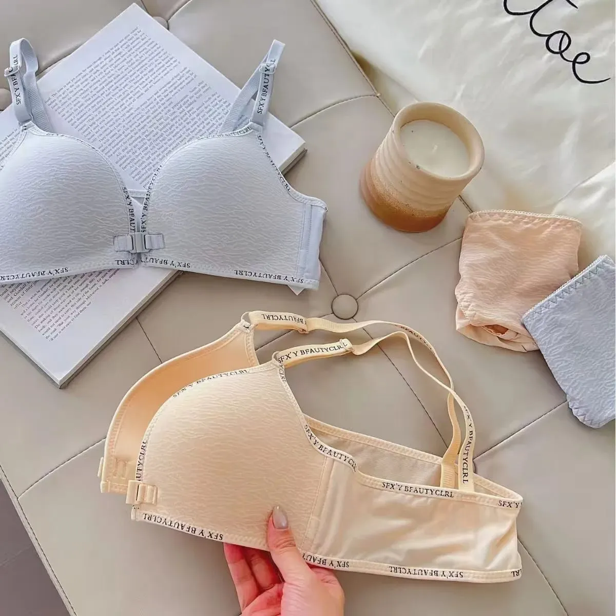 Sexy Front Closure Push-Up Lingerie Set for Small Breasts Comfortable Thin Bra with No Steel Ring Letter Shoulder Straps — image 4