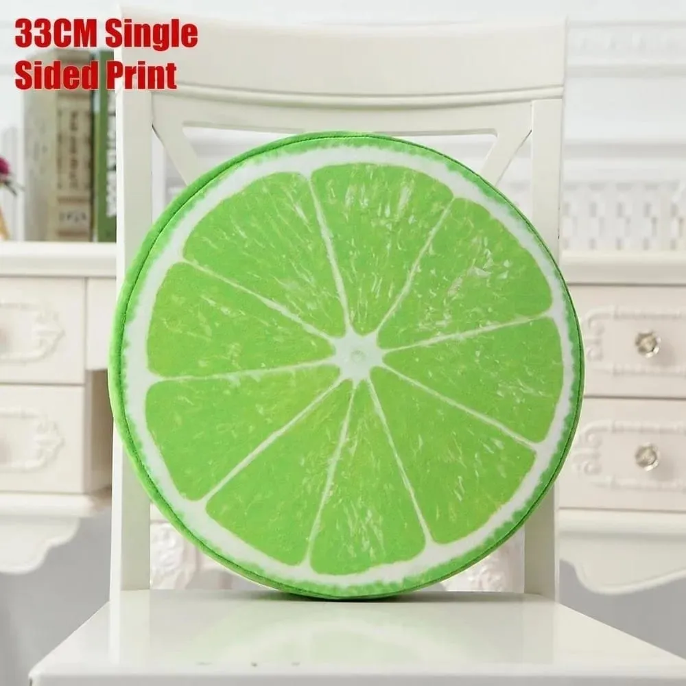 Cute Round Fruit Pillow Simulation Plush Fabric Seat Cushion Fruit Slice Print Stuffed Inner Plush Pillow Sofa Decor