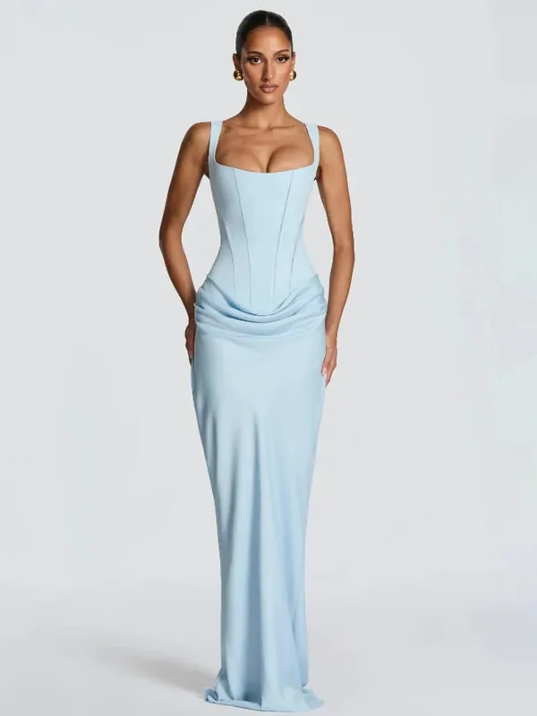 Elegant Yellow Strapless Pleated Long Dress Women Chic Solid Sleeveless Waist Cinching Split Gown 2026 Lady Evening Party Robes — image 14