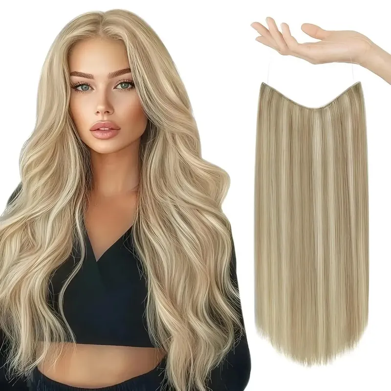 Invisible Halo Hair Extensions Real Human Hair Fish Wire Adjustable Band Secret Clip-in Extension for Women Chocolate Brown