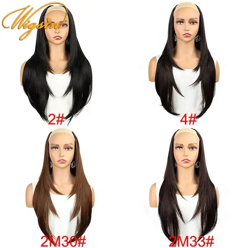 Extension de cheveux synthétiques 55cm en forme de V, postiche longue et lisse avec 4 Clips, postiche Invisible naturelle pour femmes