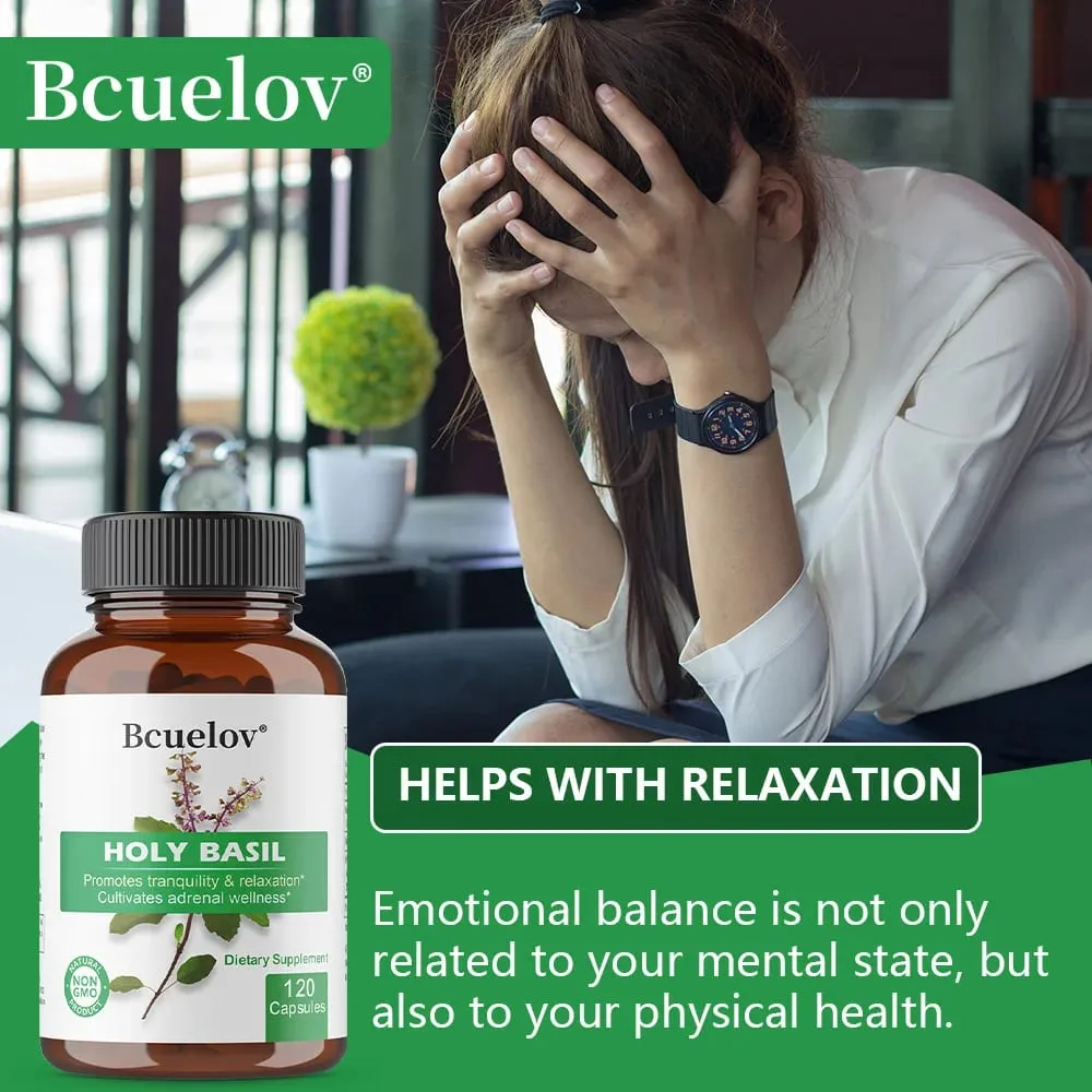 Holy Basil Tulsi Extract Capsules Support Adrenal Immune Respiratory & Daily Calm Wellness Stress & Anxiety Relief