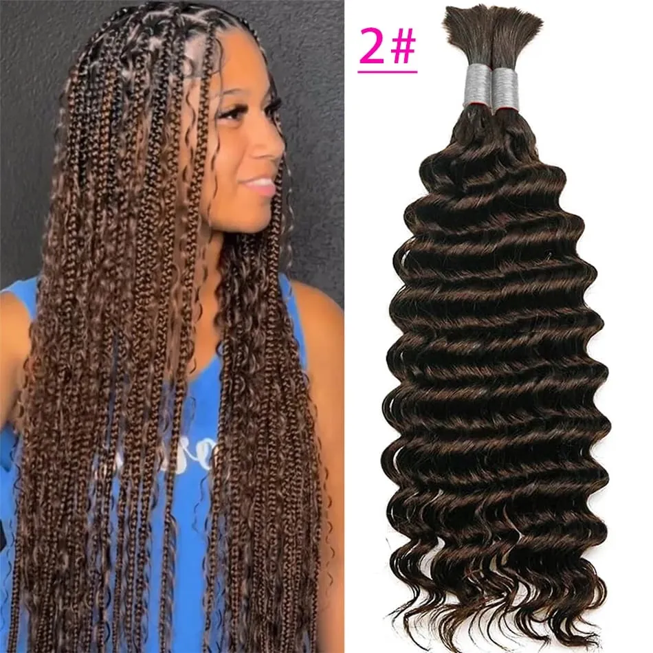 100% Human Hair Deep Wave Bulk Hair No Weft Bundles For Braiding Brazilian Virgin Hair Natural Wave Curly Hair Extensions Remy H