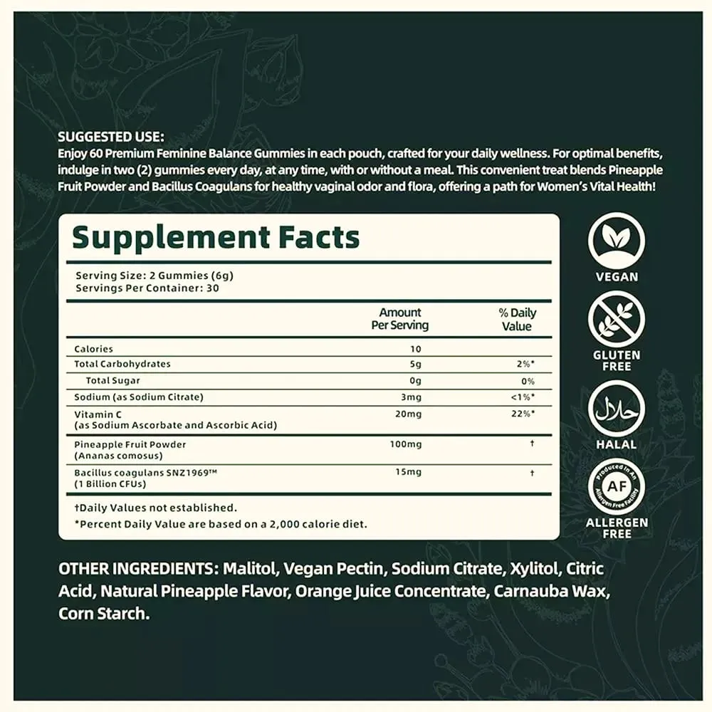 60 Pieces of Vital Source Feminine Balance Gummies Are Selling Well Caring for Women Preferred Gift - Hawaiian Pineapple