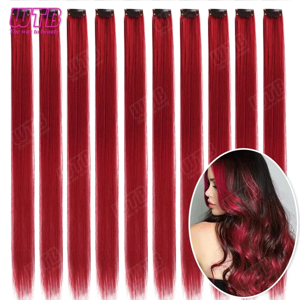 10 PCS Colored Synthetic Hair Extension Wigs for Women BB Clip Style Straight Hair Extension Wigs Suitable for Holiday Events