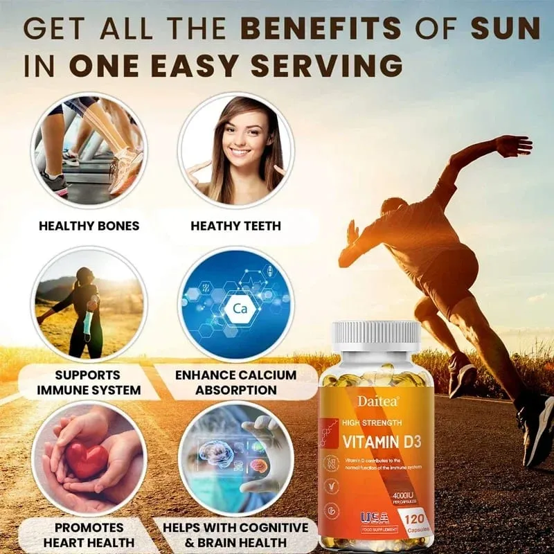 Vitamin D3 Capsules 4000IU Provide Immune Bone Support Promote Calcium Absorption Promotes Muscle Health Nervous System