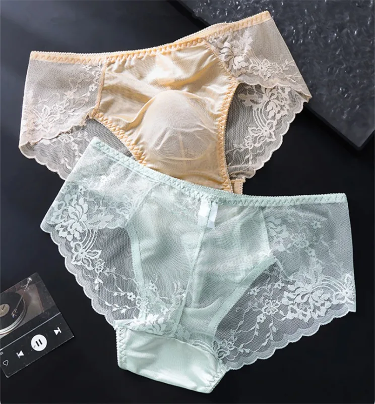 Lace men's underwear 3D Punched tangas japonesa Ice Silk Thin calzoncillos hombre Sexy lingerie adults 18 plus cuec gay panties