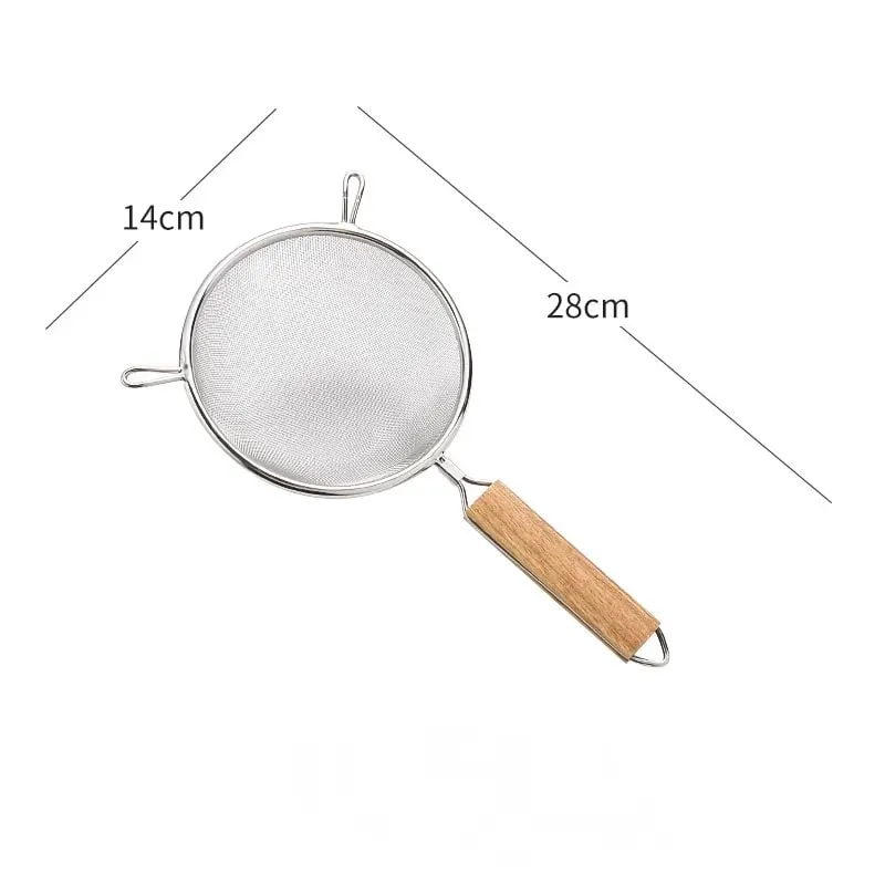 1-3pcs Wooden Handle Flour Sifter And Strainer Fine Mesh Stainless Steel for Home Baking Cooking Juice And Powder Filtering — image 9