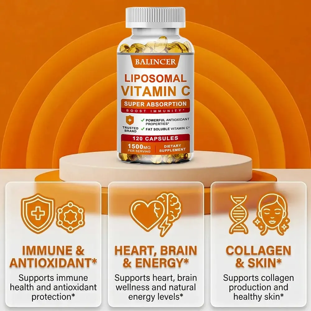 Liposomal Vitamin C 1500mg High Absorption Fat-Soluble Ascorbic Acid Immune Support Collagen Booster & Antioxidant Supplement