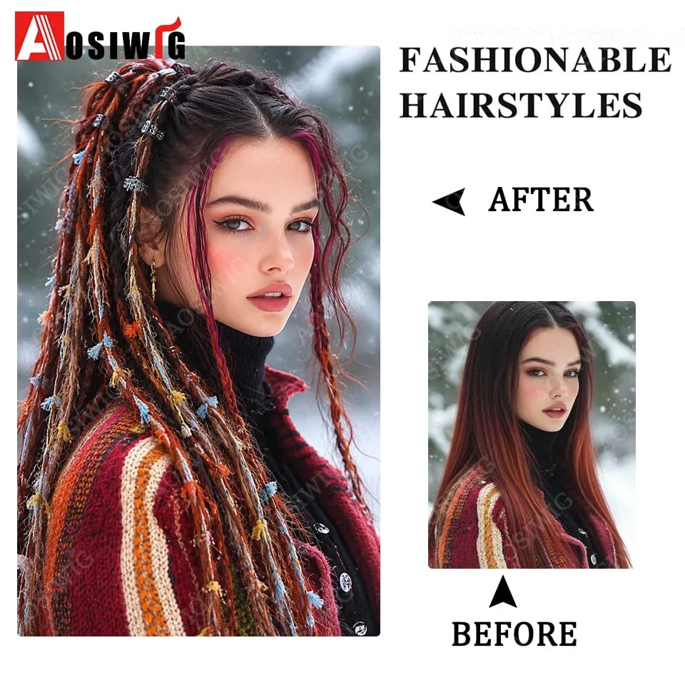 Colorful Rope Braided Hair Clip In Extensions Black Natural Hair Dreadlock Hair Pieces Bohemian Hair Accessories For Women Daily