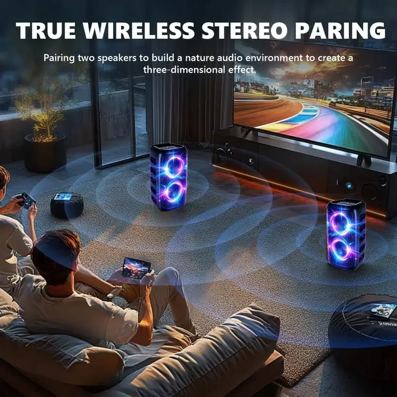 9900Hz Professional Large Bluetooth Speaker with Microphone Portable Design Featuring Subwoofer Party Box LED Lights Compatible with BT/USB/TF/AUX/FM/TWS/MIC/EQ Functions Professional Karaoke. Ideal Gift for Birthdays Christmas and New Year