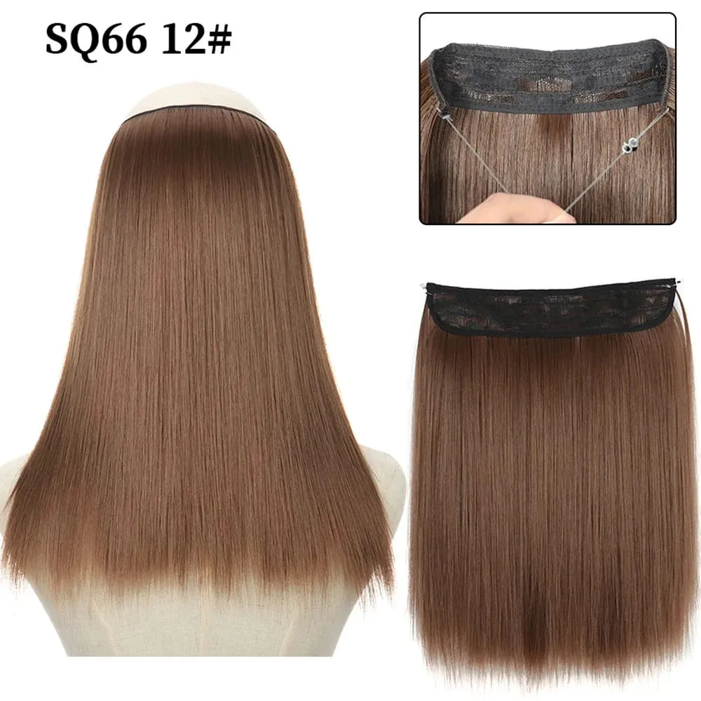 16/22inch Invisible Wire Hair Extensions Headband Adjustable Size Natural Long Straight Hairpiece Synthetic Hair Piece for Women