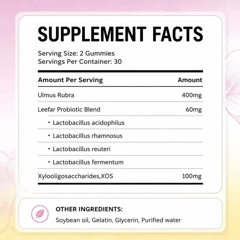 Probiotic Gummies with Prebiotics Slippery Elm + XOS Women's Daily Gut Health Digestive Support Sugar Free Supplement 60 Count — image 2