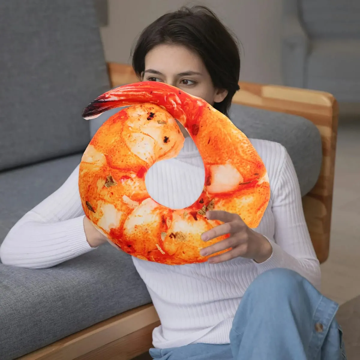 Realistic Cooked Shrimp Pillow Soft Comfortable Neck Cushion Funny Simulation Food Cushion Home Decor Cute Creative Kitchen Prop