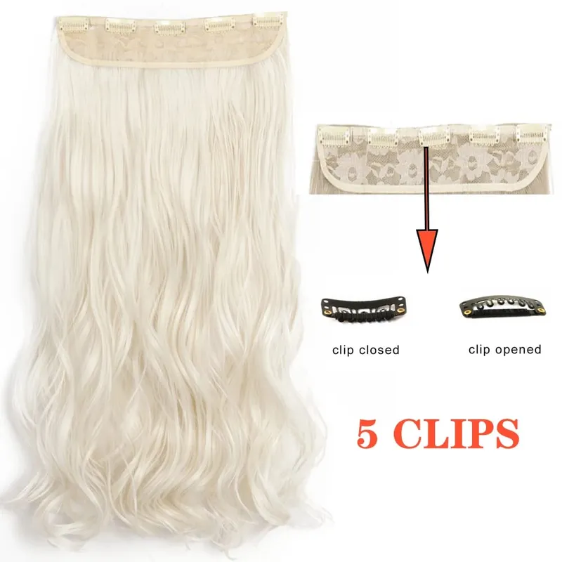 Synthetic Long Wave 5 Clips Hair Extensions Clips in High Temperature Fiber Black Brown Hairpiece