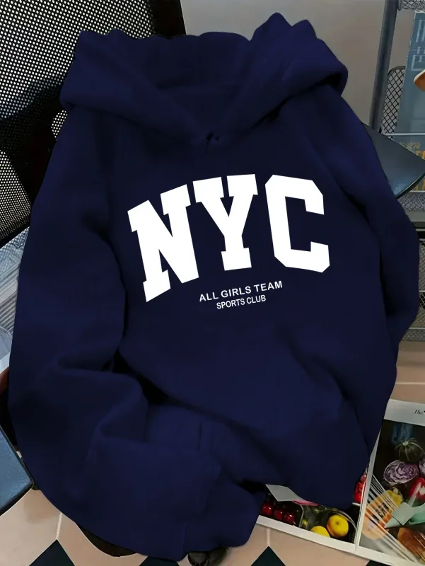 New Fall/Winter Comfortable Navy Blue New York Team Hoodie - Long Sleeve Couples' Street Style Hoodie Casual Pullover with POC — image 4
