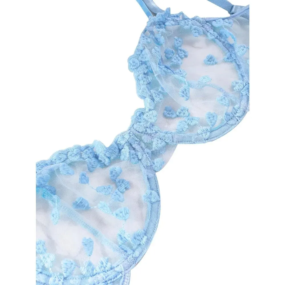 Women's Underwire Push-Up Sheer Lingerie Set – Strappy Embroidered Mesh Bra & Panty — image 3