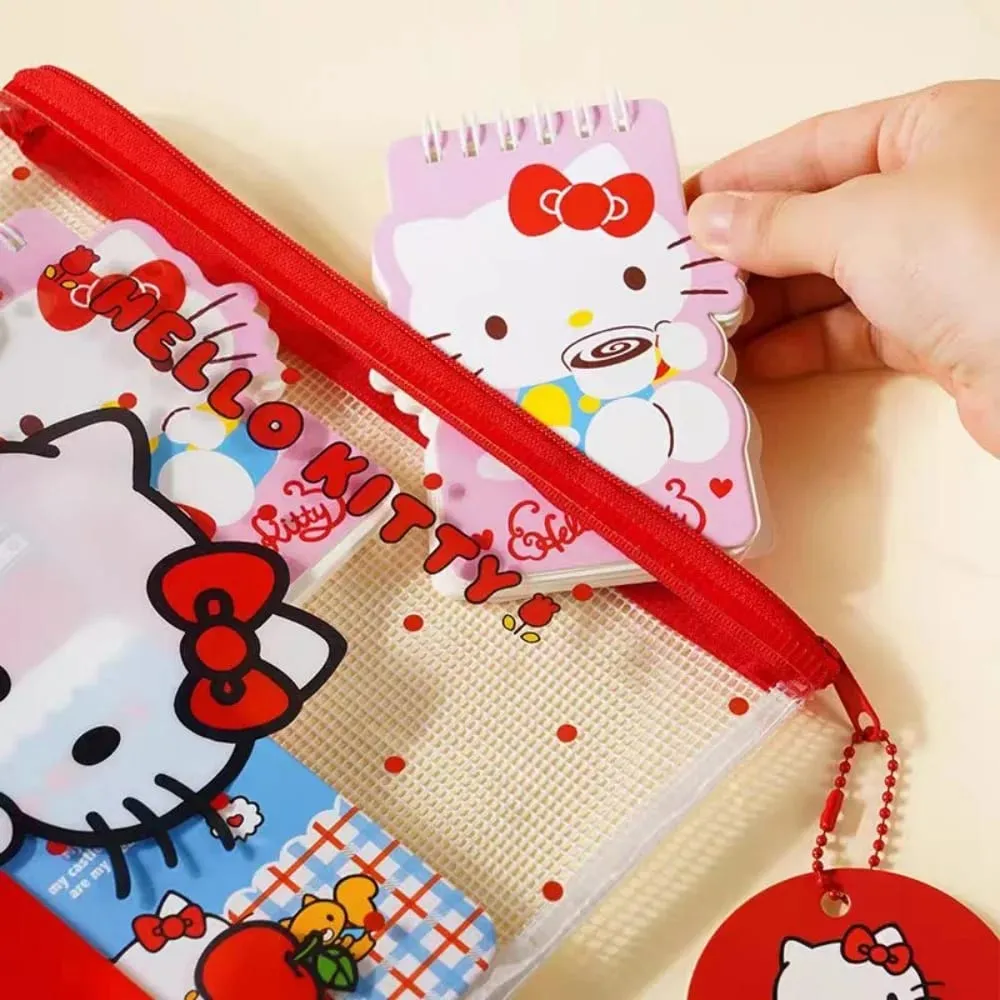 Genuine Sanrio Hello Kitty A5 Mesh Zipper Pouch Cute Kt Cat Waterproof PVC Document Bag For School File Pen Stationery Organize