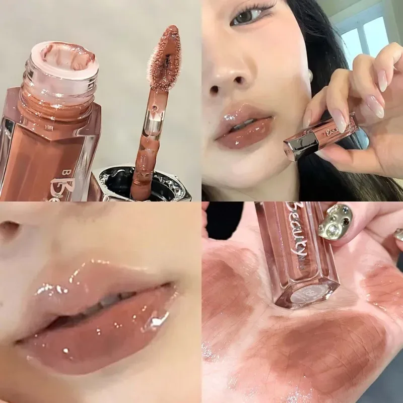 Ice Transparent Brun Lip Gloss Fugtgivende Glossy Flydende læbestift Nude Water Light Glas Spejl Lip Glaze Langtidsholdbar makeup