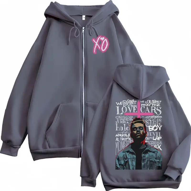 The Weeknd XO After Hours Album Jacket Sweatshirt Men Women Fashion Hip Hop Zipper Hoodies High Quality Cardigan Zip Up Pullover