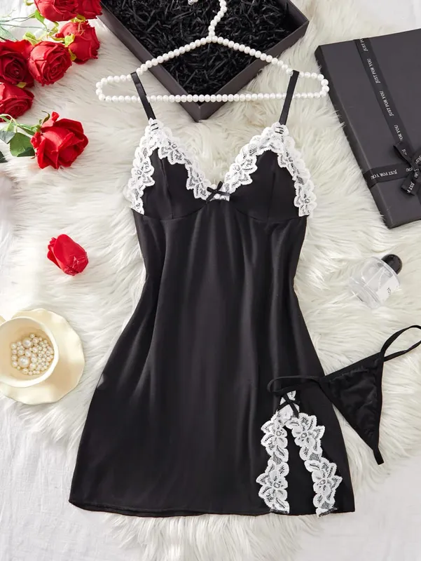 Women's Underwear Lingerie Set Nightdress Lace Sleepwear Solid Slim Soft Dresses Sleepwear & Thongs — image 8
