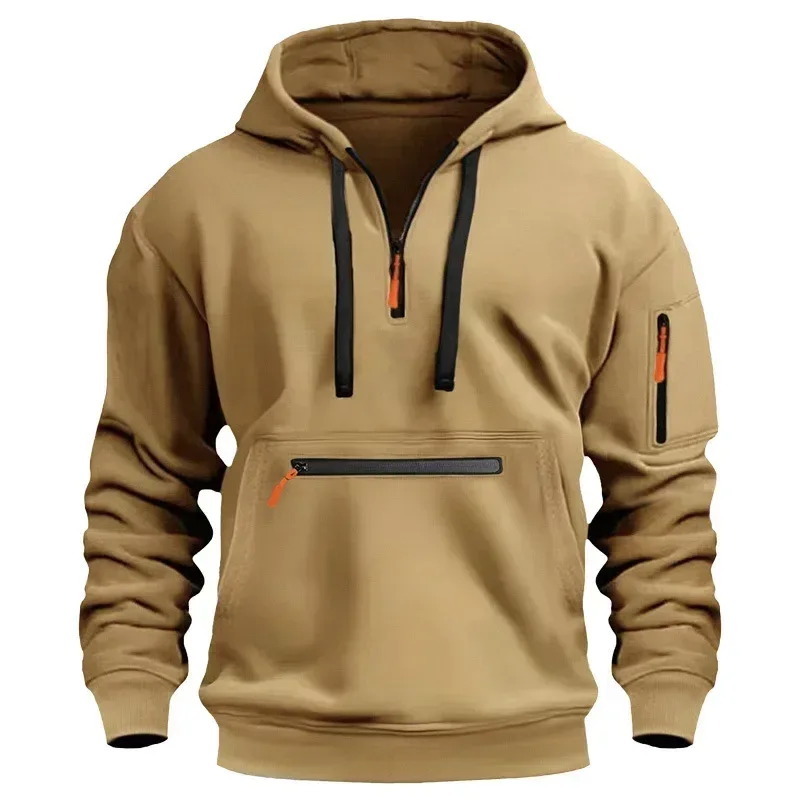 2025 New Men's Hoodies Winter Hooded Shirt Wear Fleece Multi Pocket Fashion Tops Hoody Loose Oversized Pullover Man Clothing
