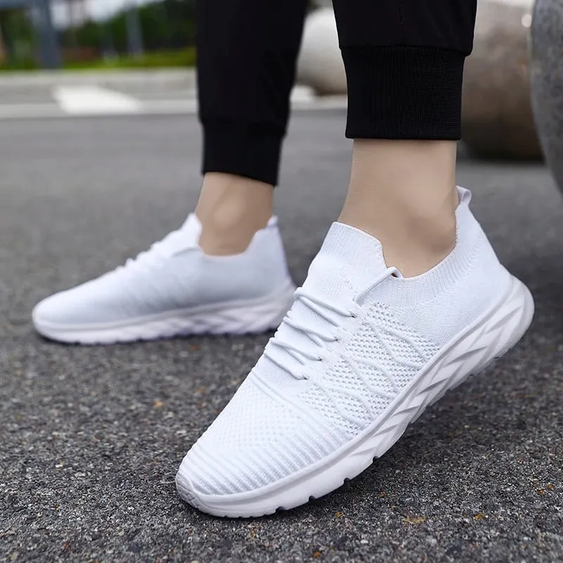 Men's Mesh Knit Walking Shoes No-Tie Elastic Slip-On Sneakers Breathable Lightweight Casual Athletic Shoes