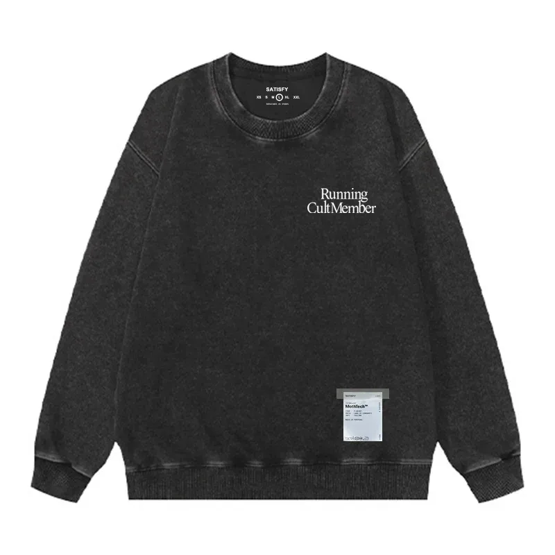 Satisfy SoftCell Men's Round-Neck Sweatshirt Running Distress Member Print Vintage Style Long Sleeve Cotton Sweatshirt with Po