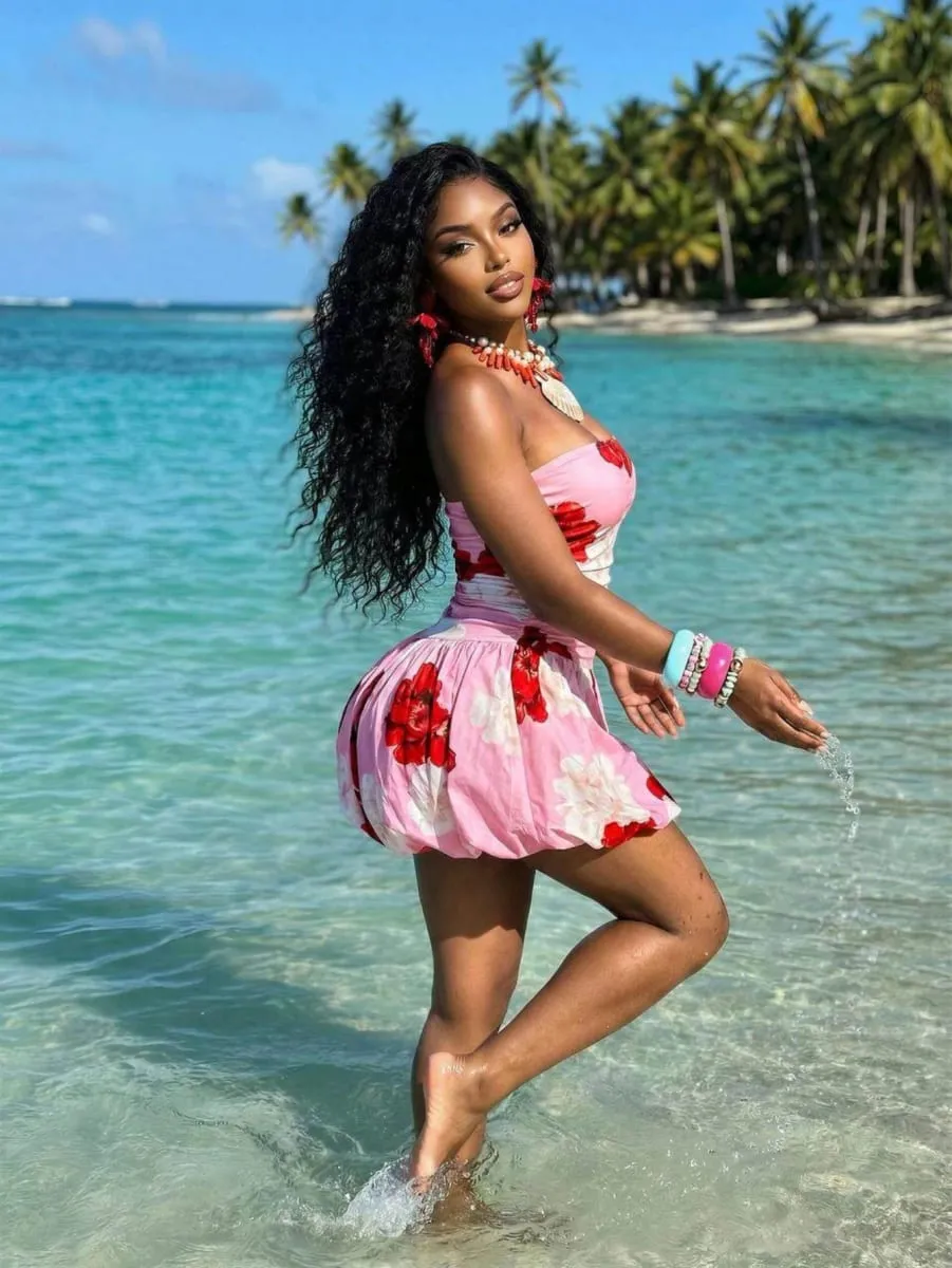 Women Strapless Floral Print Mini Dress Ruched Waist Flared Skirt Bodycon Dress For Beach Holiday Party Occasion — image 7