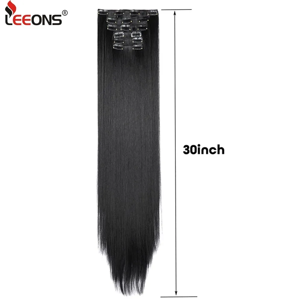 6Pcs/Set 16 Clips In Hair Extensions Black Brown Straight Synthetic Hairpieces 30Inch Thick Hair Extension For Girls Daily Use