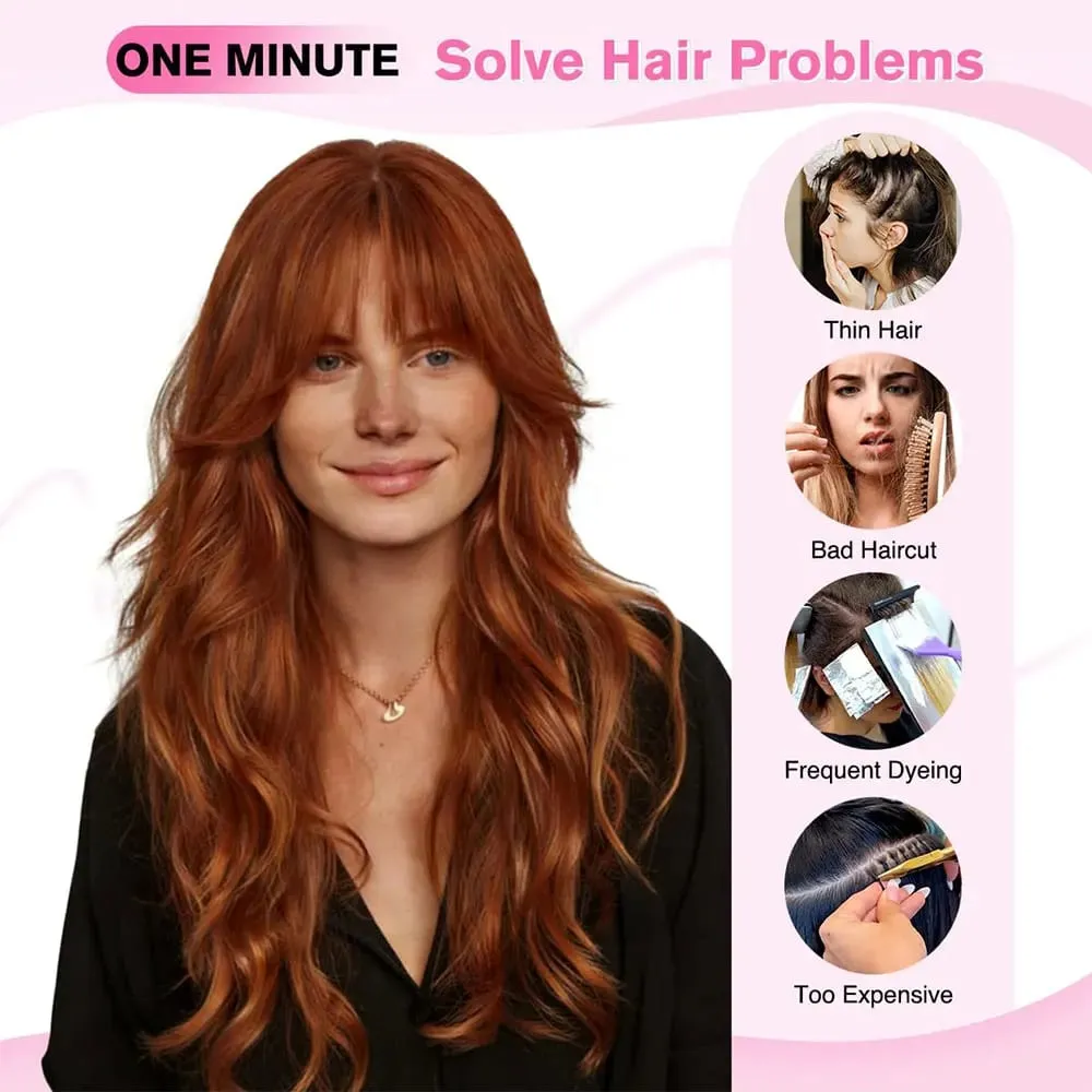 Copper Red Long Wavy Clip in Hair Extensions 20 Inch 4Pcs Double Weft Synthetic Hairpieces Full Head for Women Party Cosplay