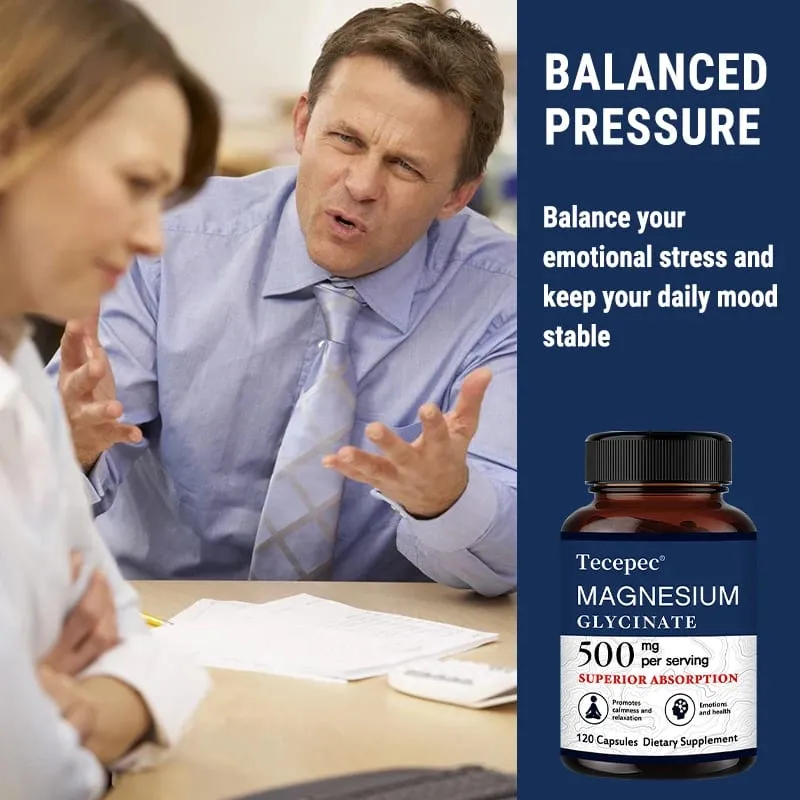 Magnesium Glycinate 500mg Capsules High Absorption Promote Calm and Relaxation Stress & Anxiety Relief Dietery Supplement