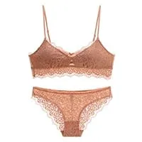 triangle full lace wire free pullover cotton Brassiere with pad and panties small underwear sets hollow out comfortable