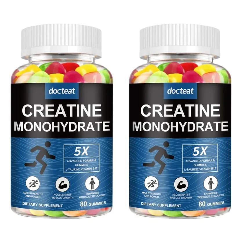 Docteat Creatine Monohydrate Gummies Chewable for Strength and Power Supports Muscle Growth and Workout Recovery 80 Gummies