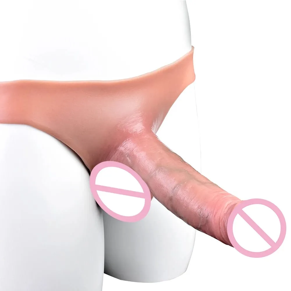 Hollow Dildo Pants Skin Feeling Strapon Penis Sleeve Panties With Real Vein Male Reusable Condom Dick Enlargement Sex Toy
