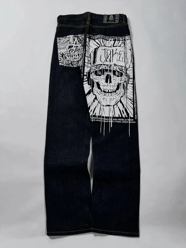 Retro Y2K Oversized Print Explosions Mens Jeans American Hip-hop Trend Gothic Straight Pants Harajuku Casual Couple Wide Pants