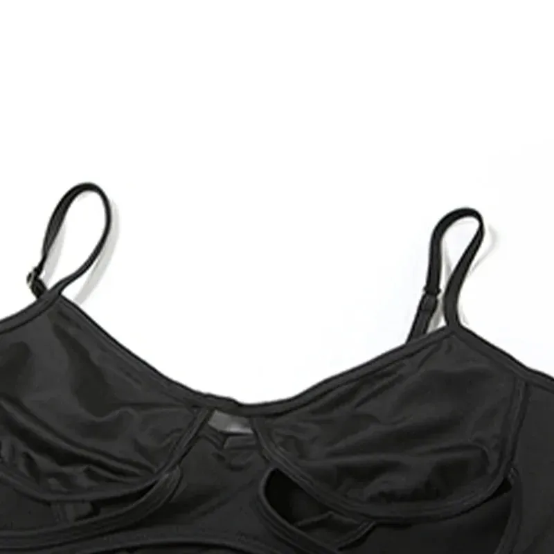 Y2K Black Bodysuit Women Hollow Out Sexy Sleeveless Tops Spaghetti Strap Streetwear Bodycon Jumpsuit Festival Aesthetic Clothes
