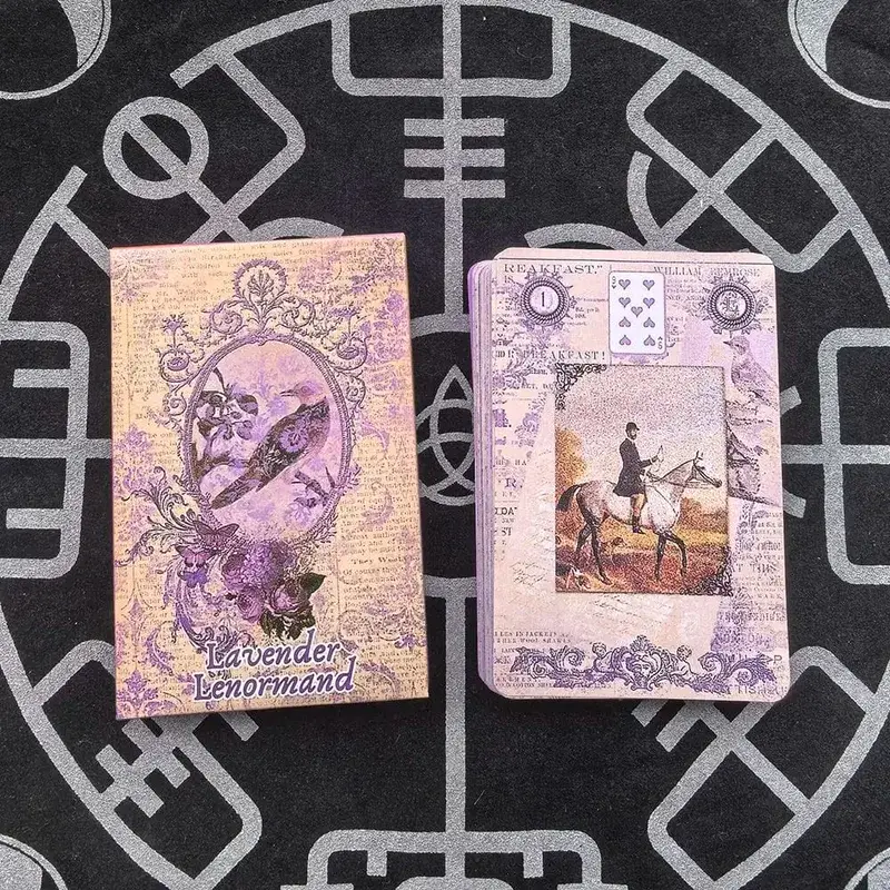 Lavender Lenormand Deck - 9*6cm 36 karet s vintage botanickými ilustracemi Shabby Chic Purple Aesthetic Tarot Alternative