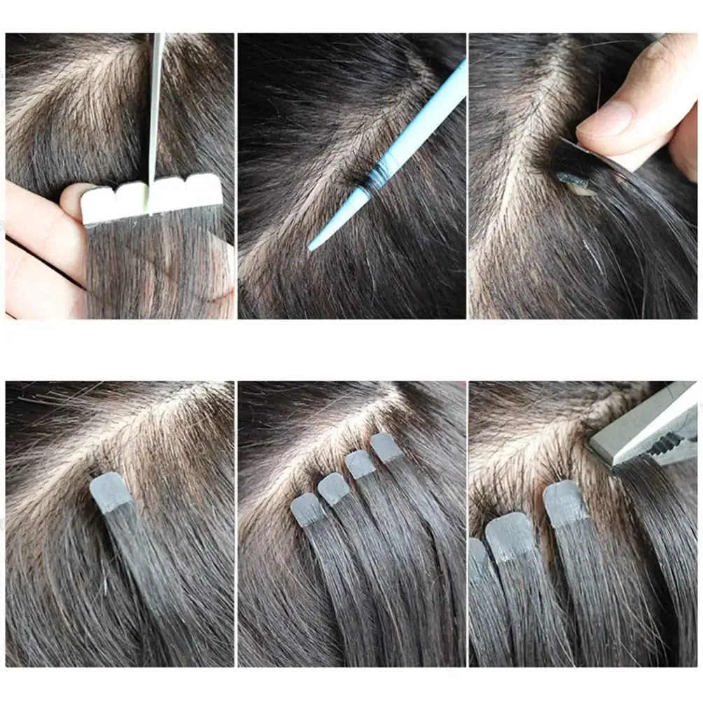 Straight Mini Tape In Human Hair Extensions Seamless Mini Tape 100% Natural Real Invisible Adhesive Tape Ins For Women 26 Inches