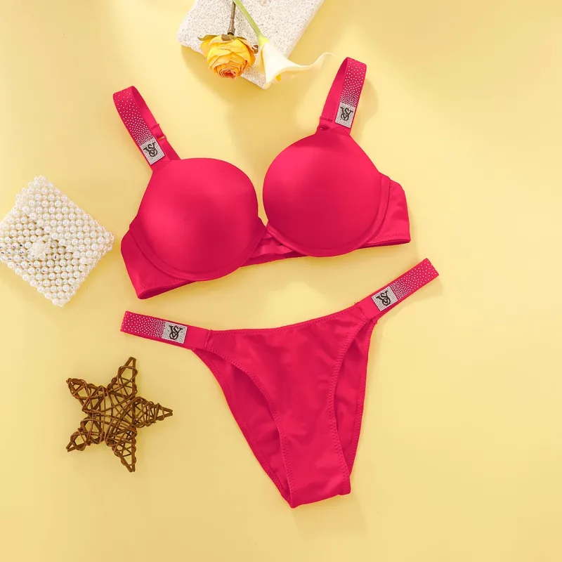Victoria's Secret New Lingerie Underwired Sleepwear Plus Size Women Adjustable Straps Fashion Lace Push Up Bra Panty Set Sexy
