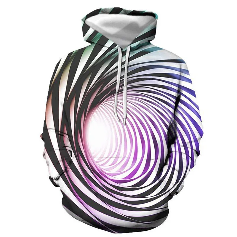 Men's Black And White Vertigo Hooded Sweatshirt 3D Printed Pattern Street Pullover Long Sleeved Sportswear For All Seasons Men