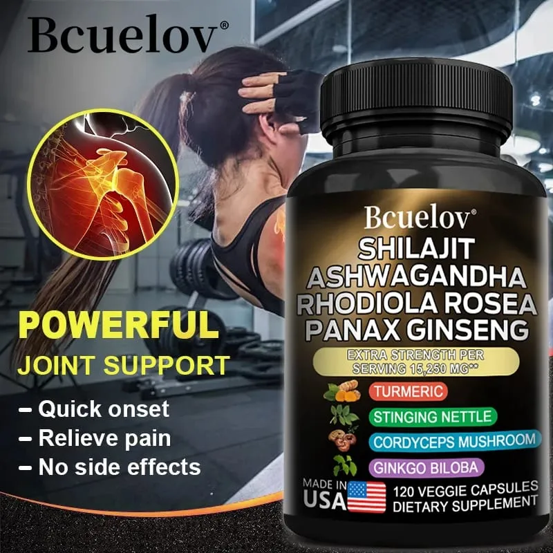 8-in-1 Shilajit Pure Himalaya Capsules with Ashwagandha Rhodiola and Panax Ginseng To Support Brain Joint and Immune Health