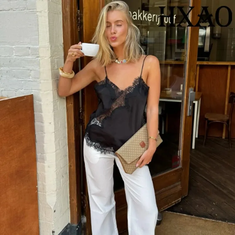 Slip Women's Tops Cropped Satin Lace Top Women Summer Backless Party Tops For Woman Asymmetrical Sexy Black Yellow Blue Top