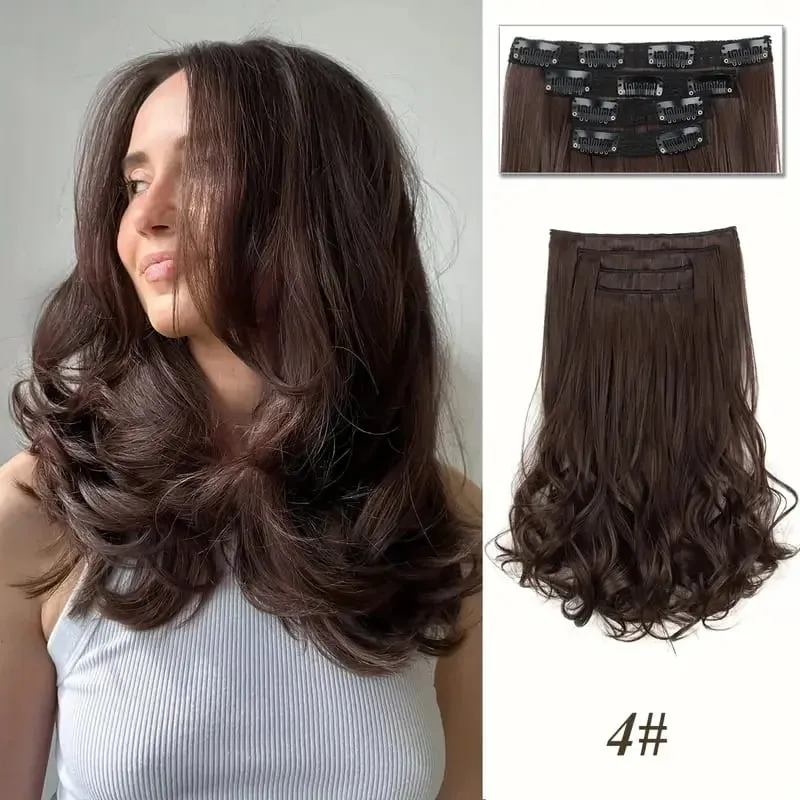 Synthetic 14Inch 4pcs/set Short Beach Wavy Curly Clip In Hair Extensions Heat Resistant Hairpiece For Women Daily Use