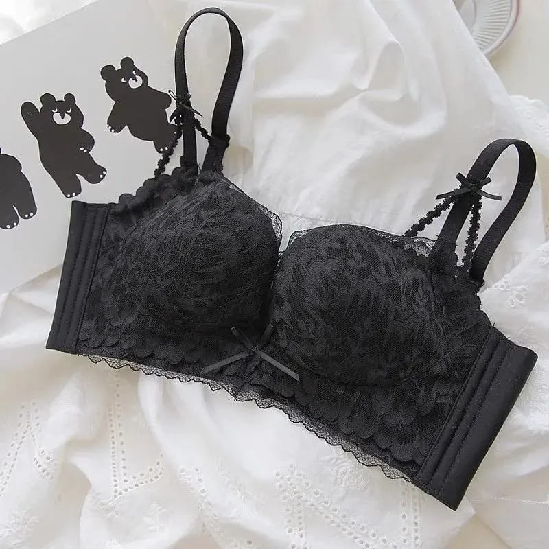 Sexy Thin Lace Lingerie Set with Small Chest Gathered and Anti Sagging Upper Support And a Collection of Accessory Bras