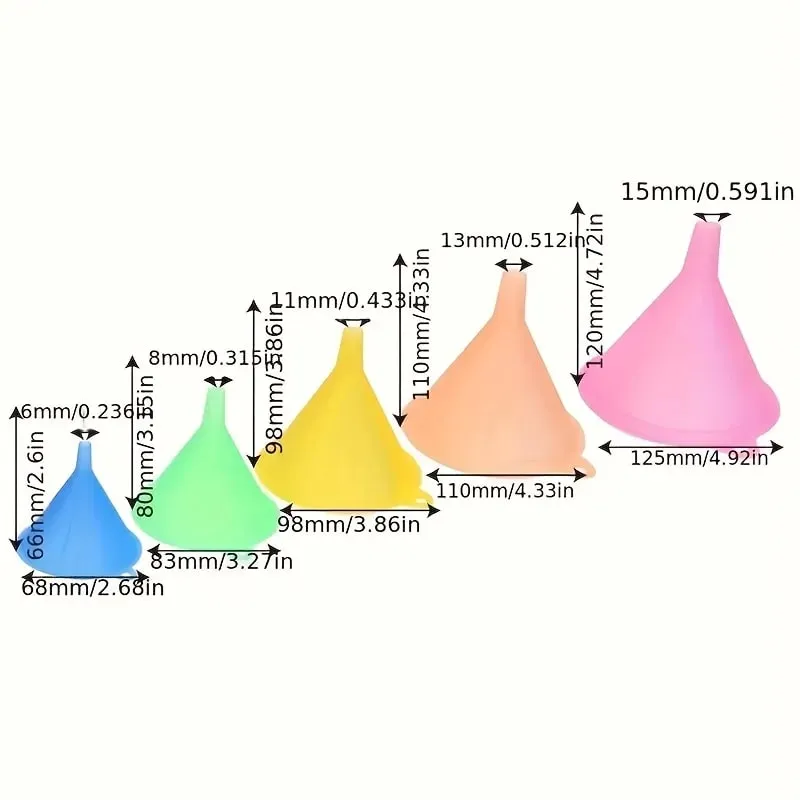 5Pcs/set Colorful Multi-Size Funnel Set Kitchen Oil Juice Sauces Funnels Liquid Dispensing Tool