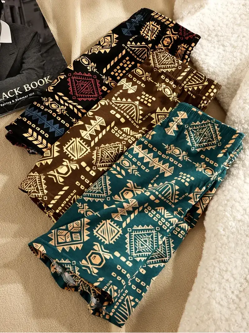 3PCS/SET Retro Ethnic Style Men's Underwear Print Men Boxer Shorts Aro Pants Trendy Casual Home New Breathable Men's Underpant