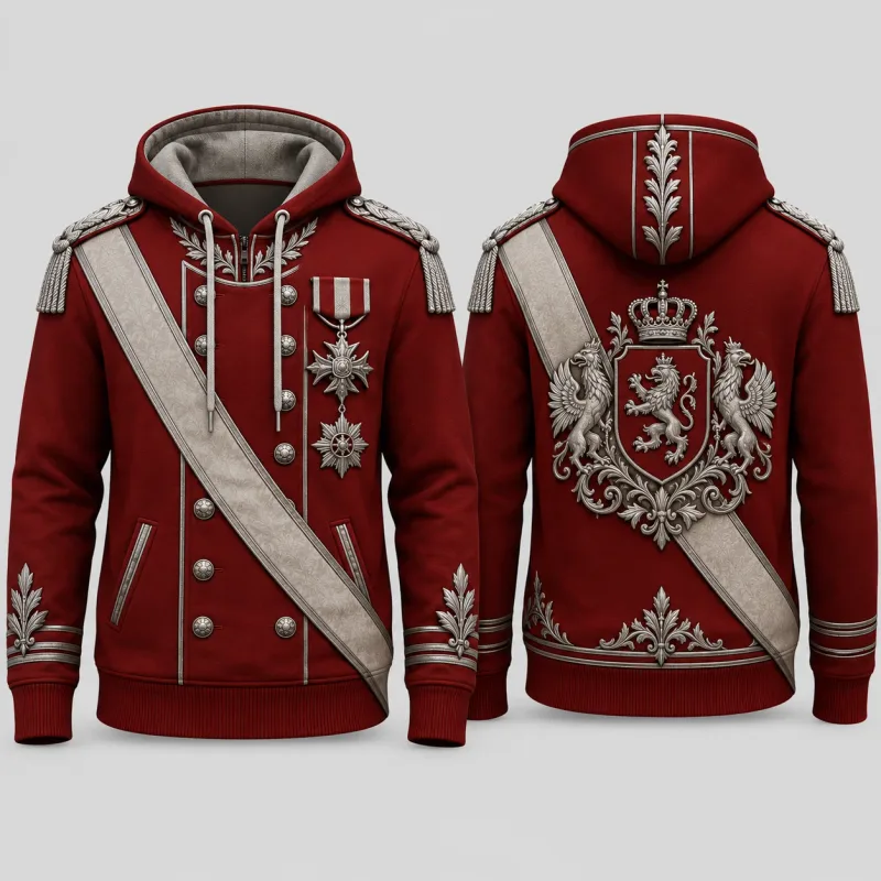 Mens Red Ceremonial Guard Uniform 3D Print Zip Hoodie Polyester Long Sleeve Cosplay Streetwear Jacket Costume Top Unisex — image 5
